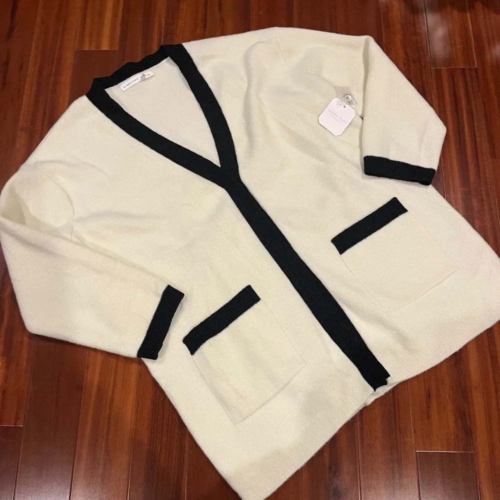 Altard State Cardigan Sweater Cream Black Trim Rich Girl Cozy Knit New Sz Medium